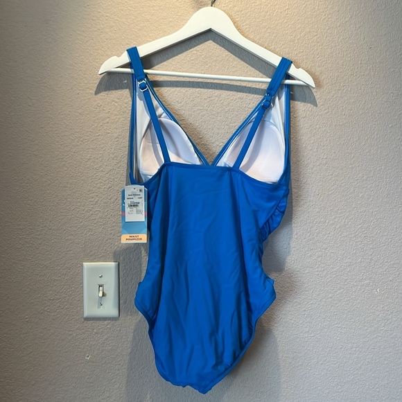 New Swim Solutions Women's Tummy-Control Plunge Mio One-Piece Swimsuit Blue 14 - Picture 7 of 10